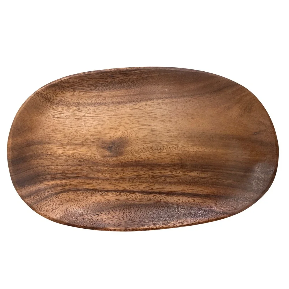 Woodard & Charles Handcrafted Acacia Wood Oval Serving Tray Brown MCM Platter